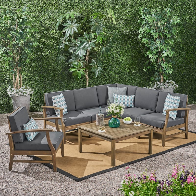 Perla Outdoor 7-piece Acacia Wood Sofa Set with Cushion by Christopher Knight Home
