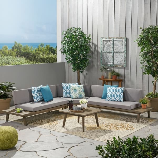 Hillcrest Outdoor Vshaped 4piece Acacia Sectional by Christopher