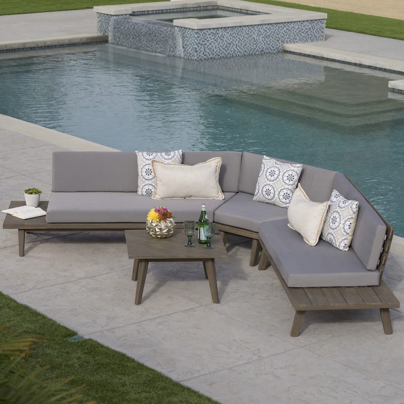 Hillcrest Outdoor V-shaped 4-piece Acacia Sectional by Christopher Knight Home - Grey