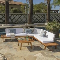 Hillcrest Outdoor 4-piece V-Shaped Wood Sectional Sofa Set with Cushion by Christopher Knight Home