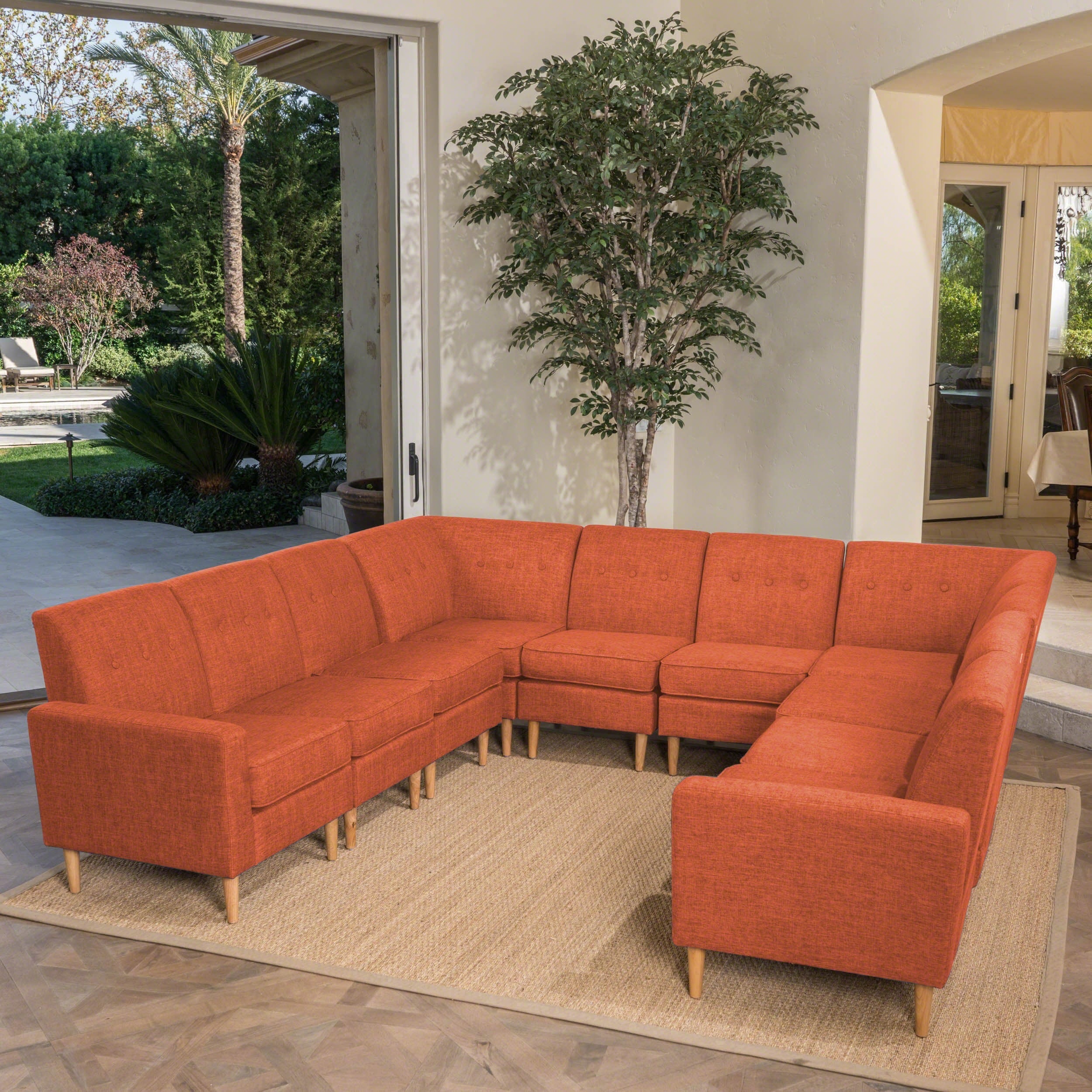 Sawyer Mid Century Modern 10 Piece Fabric U Shaped Sectional Sofa Set By Christopher Knight Home
