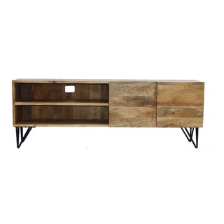Industrial Style Mango Wood and Metal Tv Stand With Storage Cabinet, Brown
