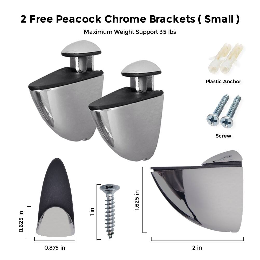 Floating Corner Glass Shelf 10x10 Inch with Chrome Brackets by Fab Glass and Mirror - 10 Inch