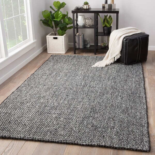 Hyde Handmade Solid Black Gray Area Rug 2 X3 On