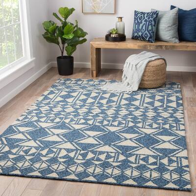Salinas Indoor/ Outdoor Geometric Blue/ Cream Area Rug - 2' x 3'