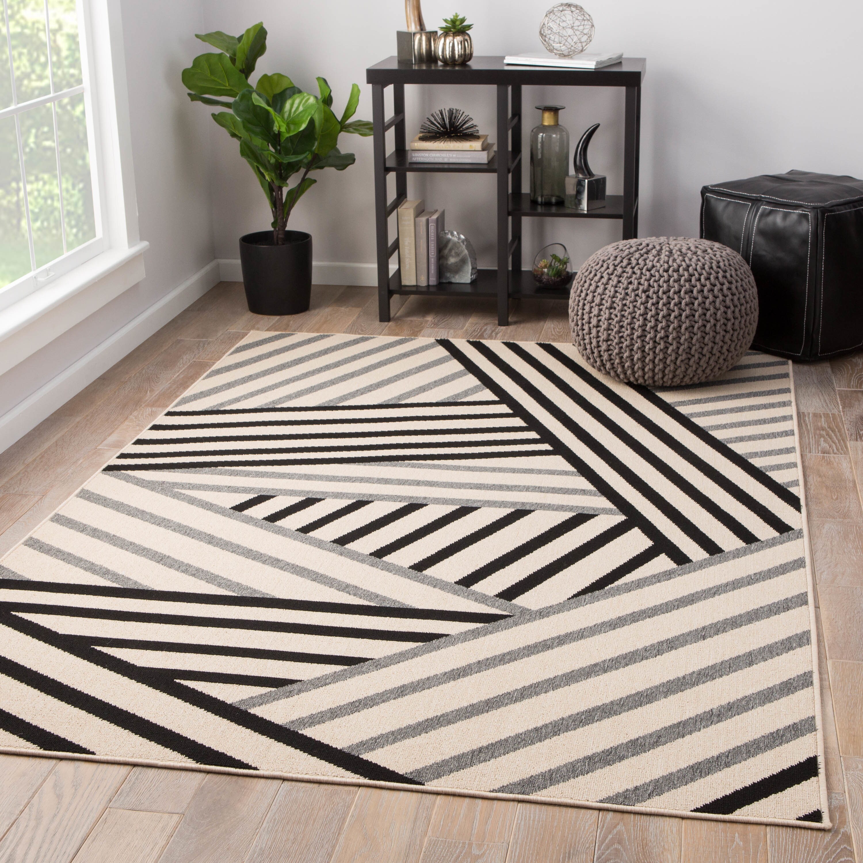 Ace Black Grey Cream Indoor Outdoor Geometric Area Rug 7 Ace Black Grey Cream Indoor Outdoor