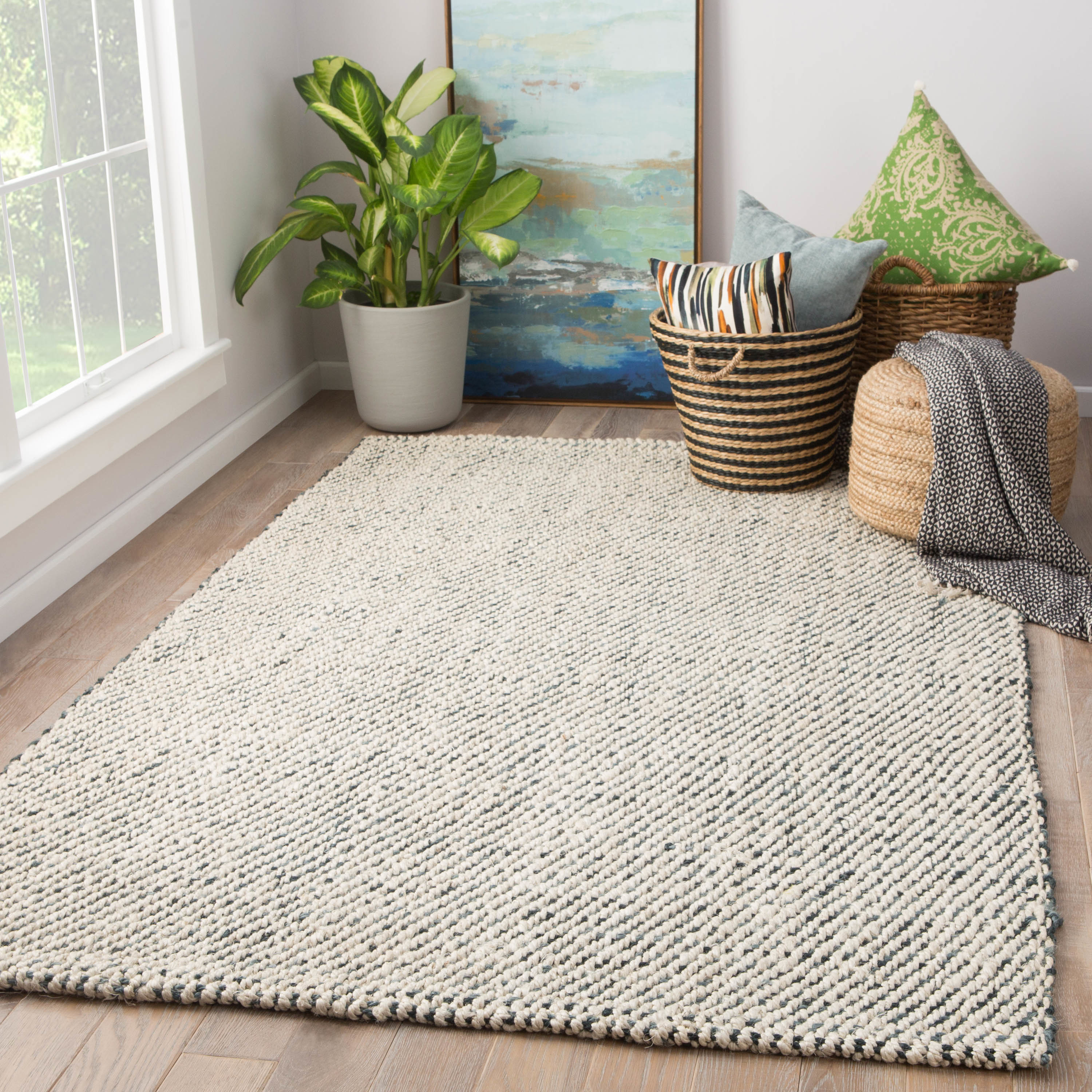 Shop Havenside Home Chincoteague Solid White/ Grey Natural Jute Area