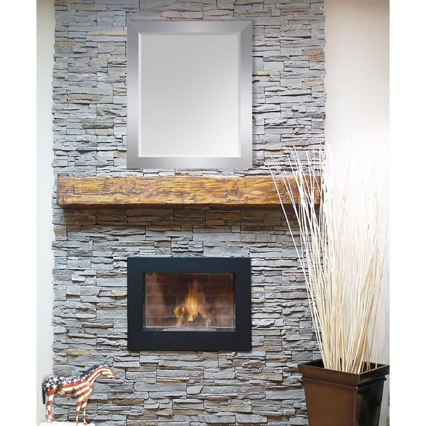 US Made Elemental Jaded Platinum Framed Beveled Mirror - Silver