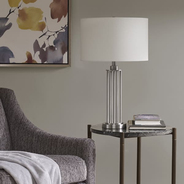 Kingston Silver 27.25inch Table Lamp with White Drum Shaped Shade by Hampton Hill Bed Bath