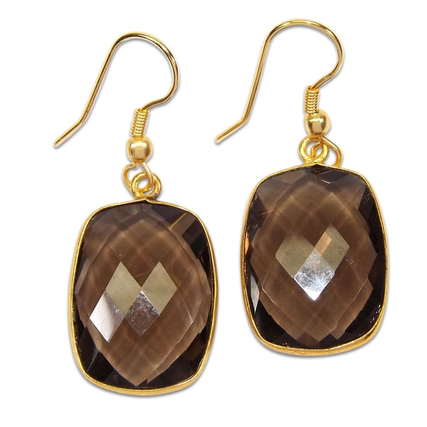Handmade Gold Overlay Smoky Quartz Earrings India Brown Handmade Gold Overlay Smoky Quartz Earrings India Brown