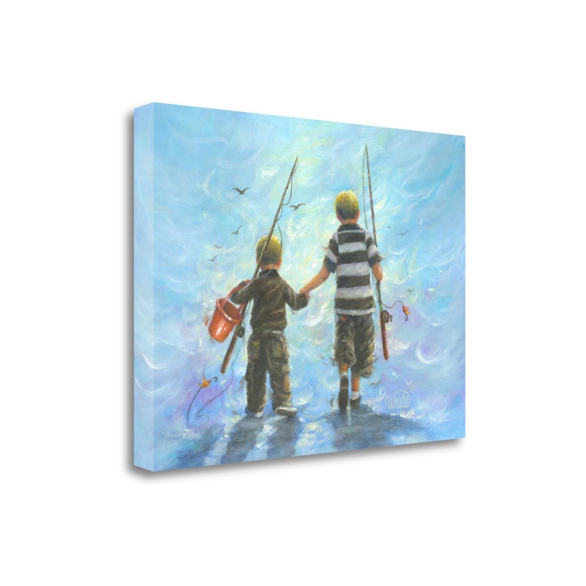 Two Little Boys Going Fishing Canvas Print