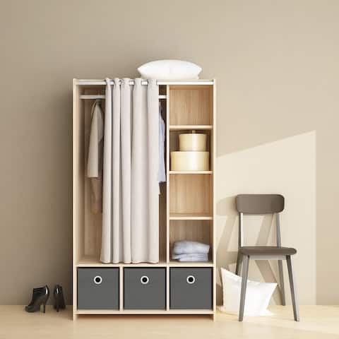 Armoires Wardrobe Closets Online At Our Best Lola Oak Structure 3 Bin Curtain Storage Center
