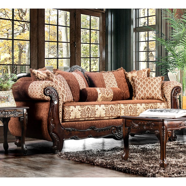 Shop Furniture of America Dons Traditional Brown Fabric Handmade Sofa ...