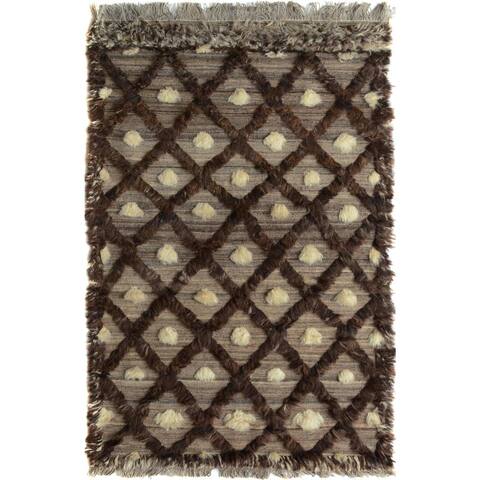 Arshs Moroccan Arya Mac Tan/Brown Wool Rug (3'10 x 6'0) - 3 ft. 10 in. x 6 ft. 0 in. - 3 ft. 10 in. x 6 ft. 0 in.