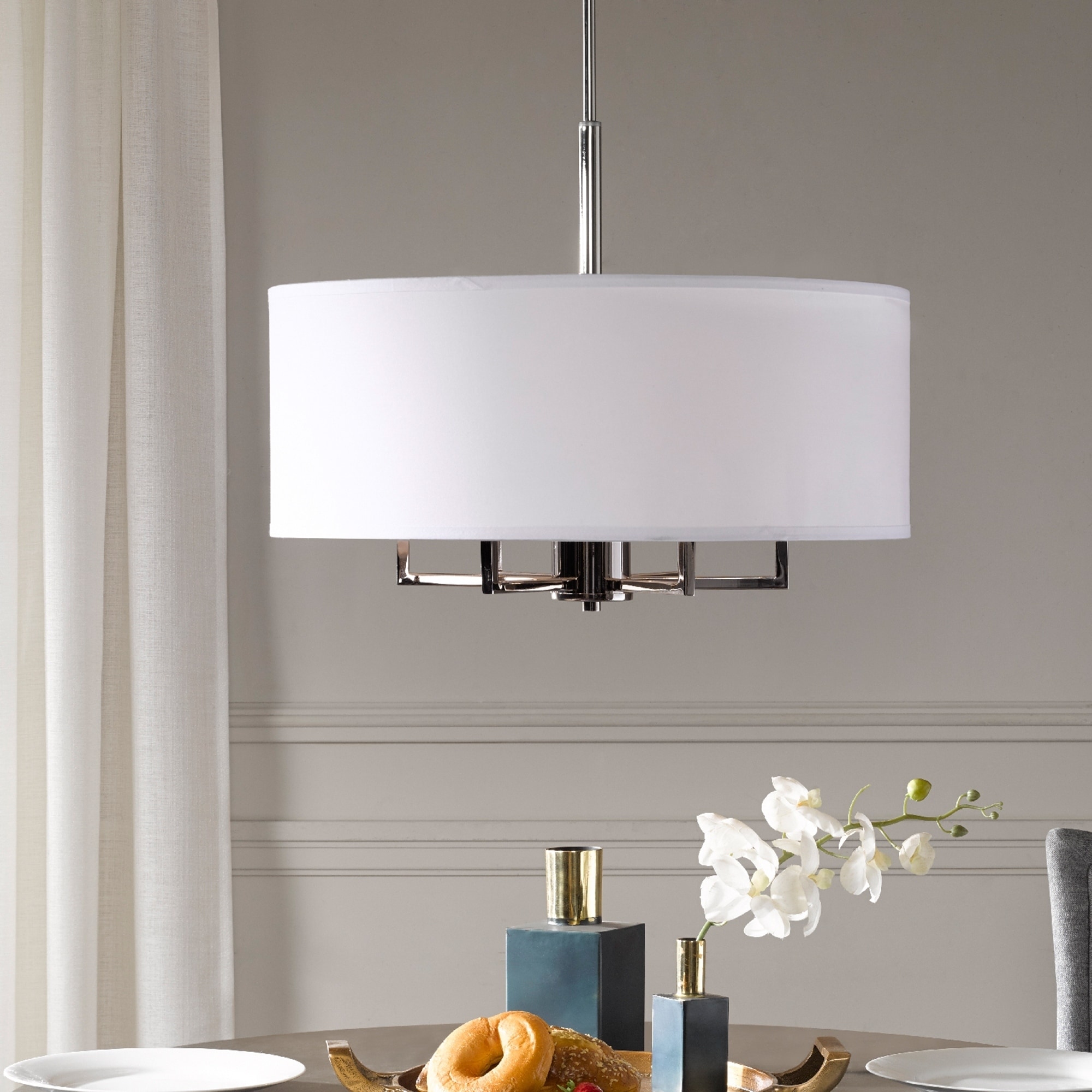 Madison Park Signature Broderick 6-Light Silver Drum Chandelier (24"Lx24"Wx62.5"H - White/ Silver) - Chandeliers For Bedrooms by Overstock.com