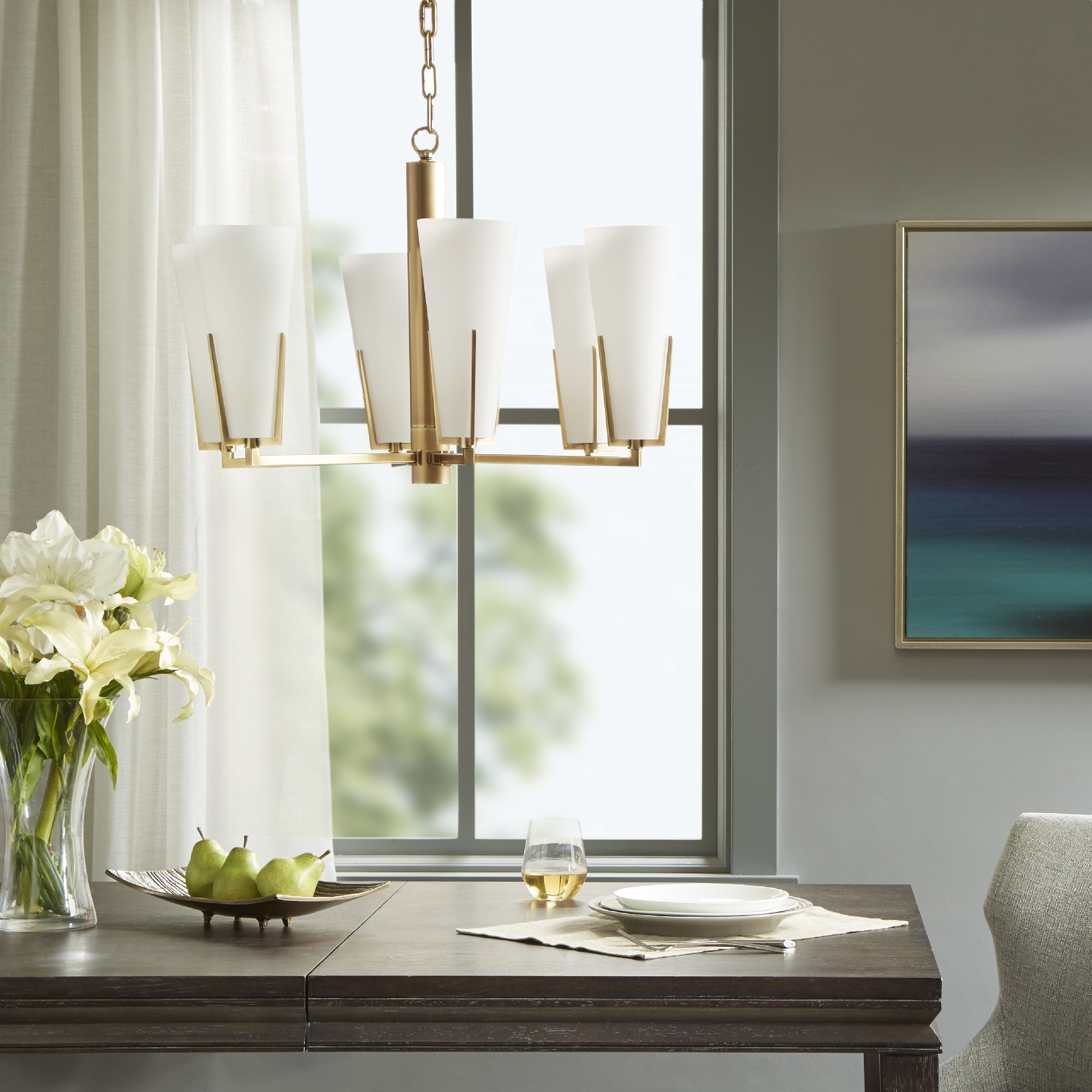 Madison Park Signature Avignon 6-Light Gold Chandelier (26.375"D x 26.375"W x 17.75"H - White/ Gold) - Chandeliers For Bedrooms by Overstock.com