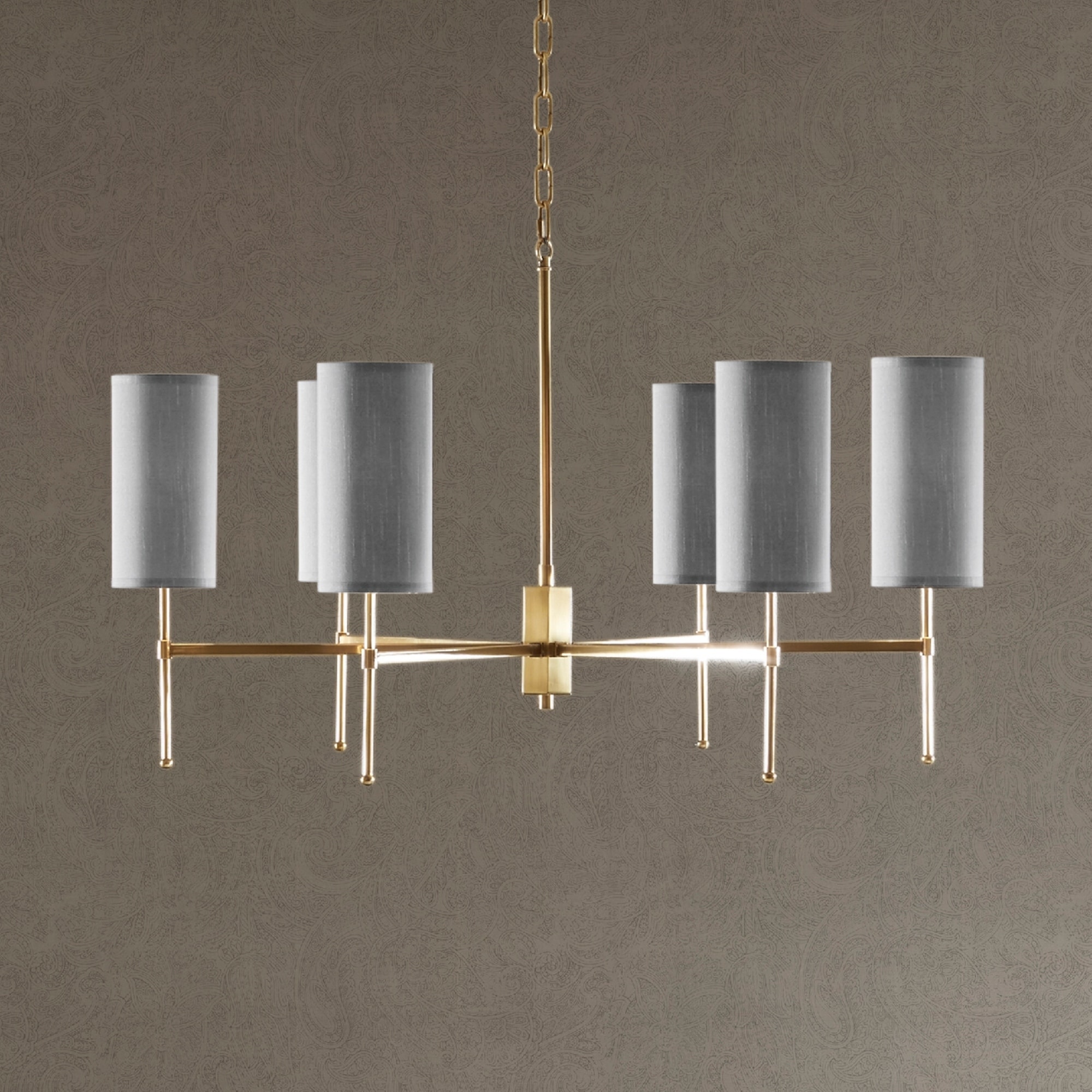 Madison Park Signature Conrad Grey/Gold Metal Chandelier With Grey Fabric Drum-shaped Shade (36"Lx36"Wx22.5"H - Grey/ Gold) - Chandeliers For Bedrooms by Overstock.com