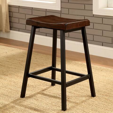 Furniture of America Solid Oak Wood Counter Height Stools (Set of 2)