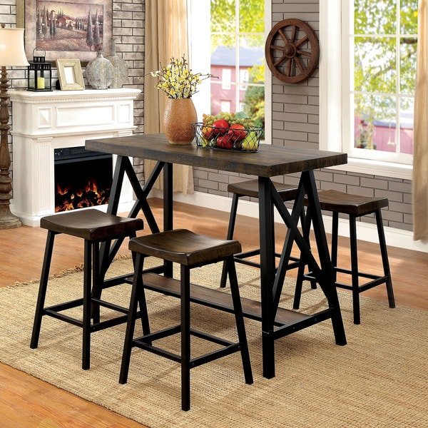 Furniture of America Hollenbeck Rustic Medium Weathered Oak & Black Counter Height Table