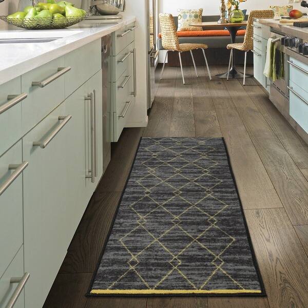 Rubber Backed Runner Rug, 22 x 60 inch, Trellis Grey, Non Slip, Kitchen  Rugs and Mats