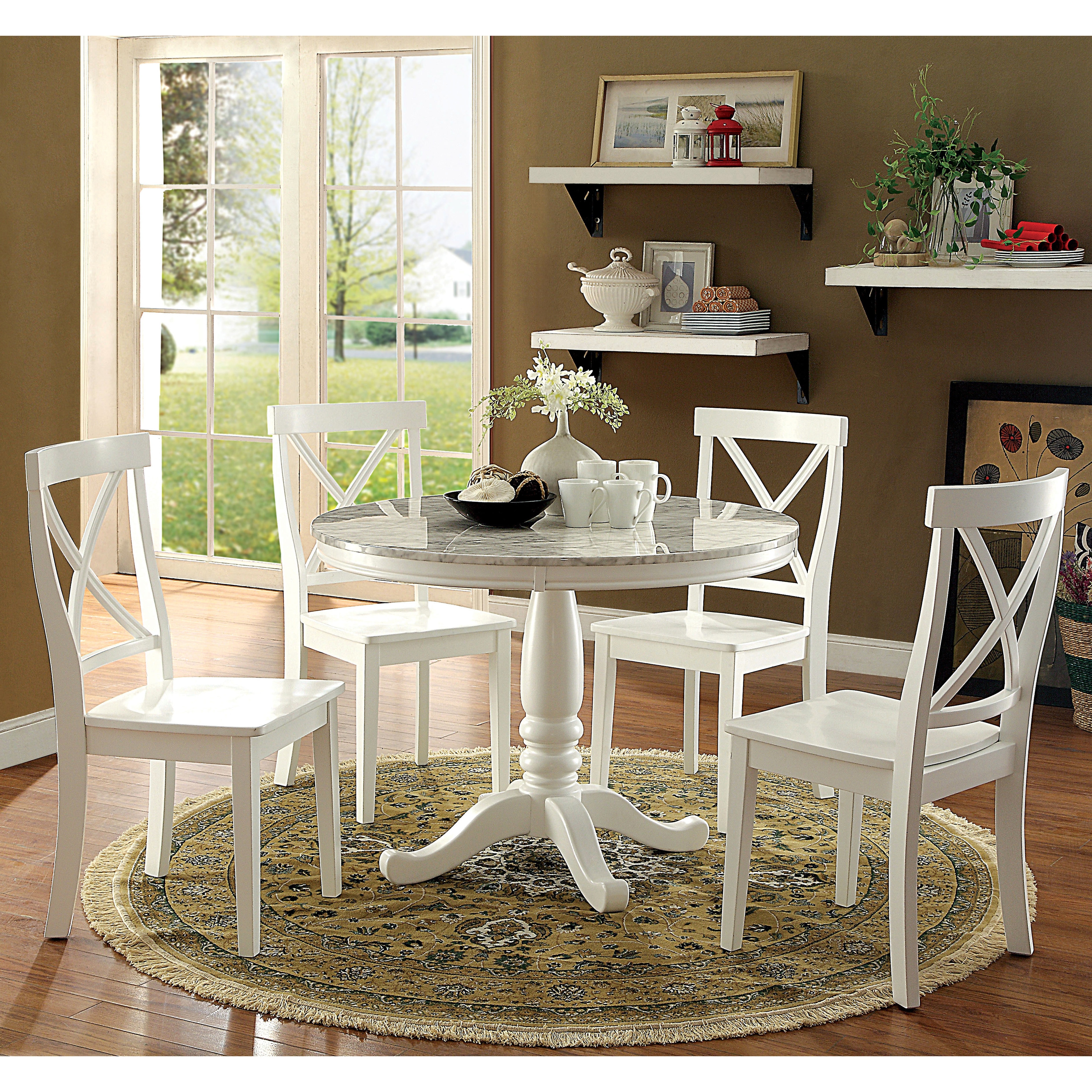 Laine Country White 5 Piece Round Dining Set By Foa Laine Country White 5 Piece Round Dining Set By Foa