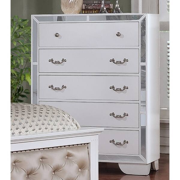 Shop Best Quality Furniture Glam White 5 Drawer Mirrored Chest