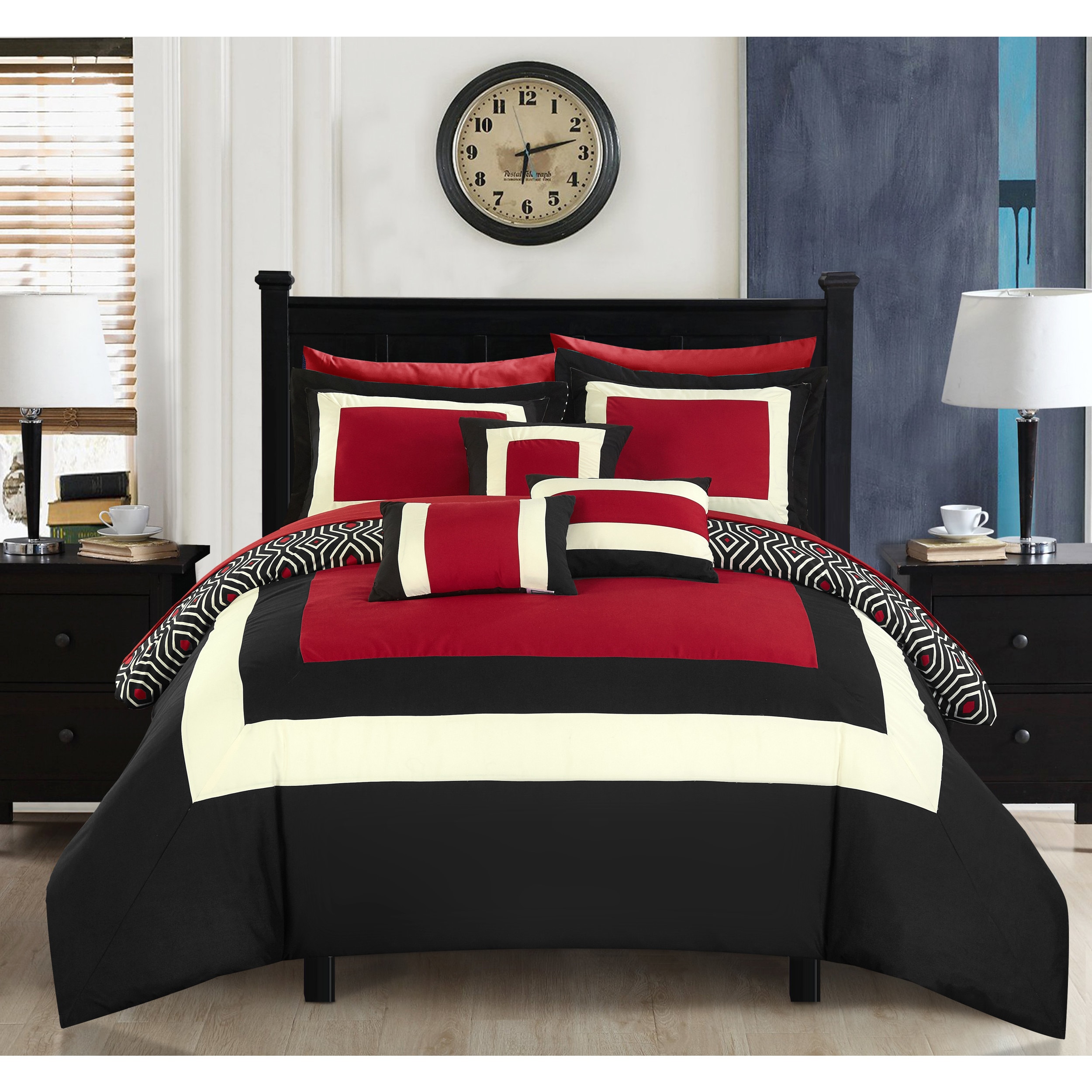 Sheets Shams Red Black Chic Home Serenity 10 Piece Comforter Set Pillows Bed In A Bag Home Garden