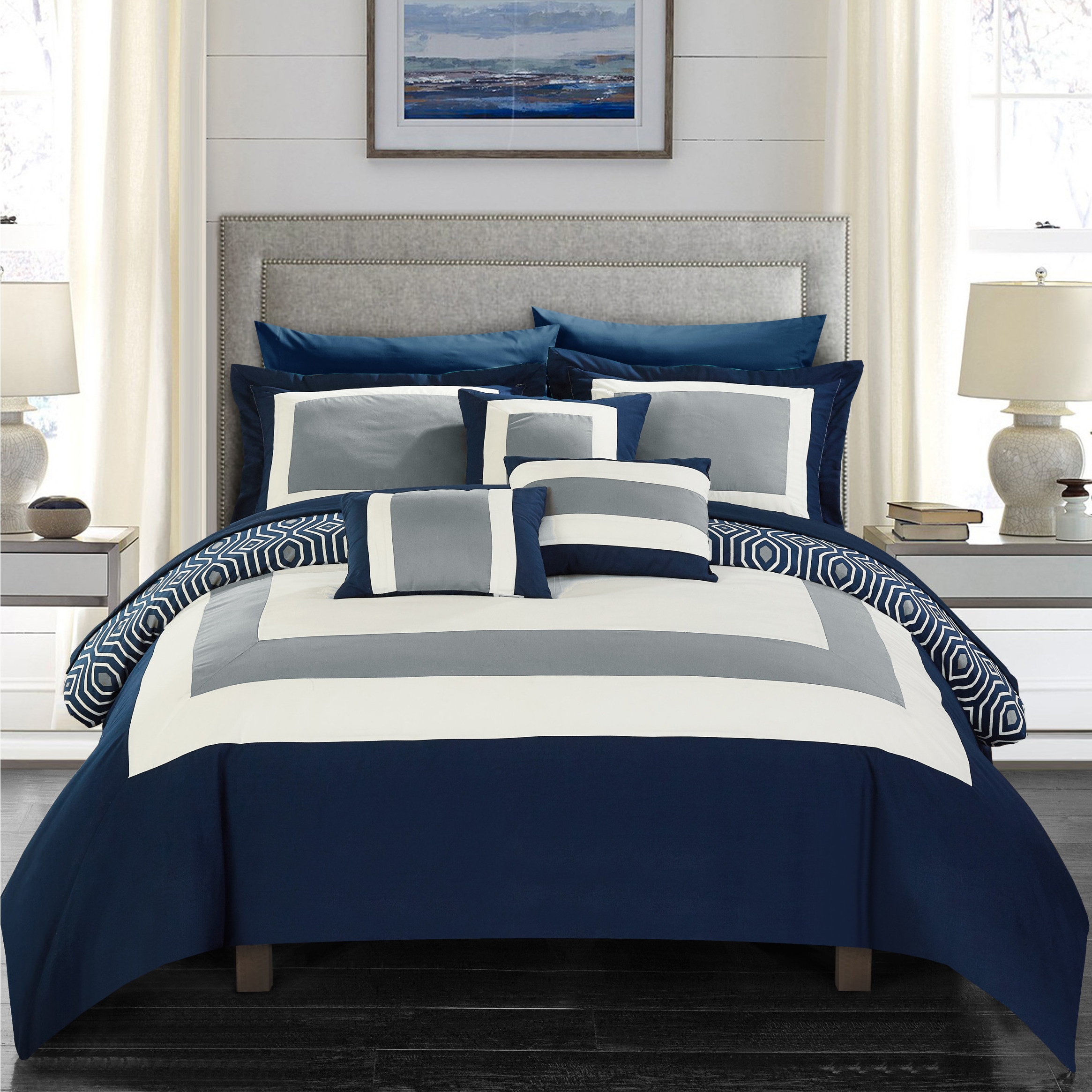 Shop Chic Home Heldin 10 Piece Navy Reversible Hotel Collection