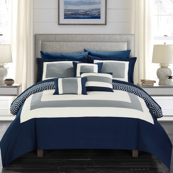 Chic Home Heldin 10 Piece Navy Reversible Hotel Collection Comforter Set Bed in a Bag