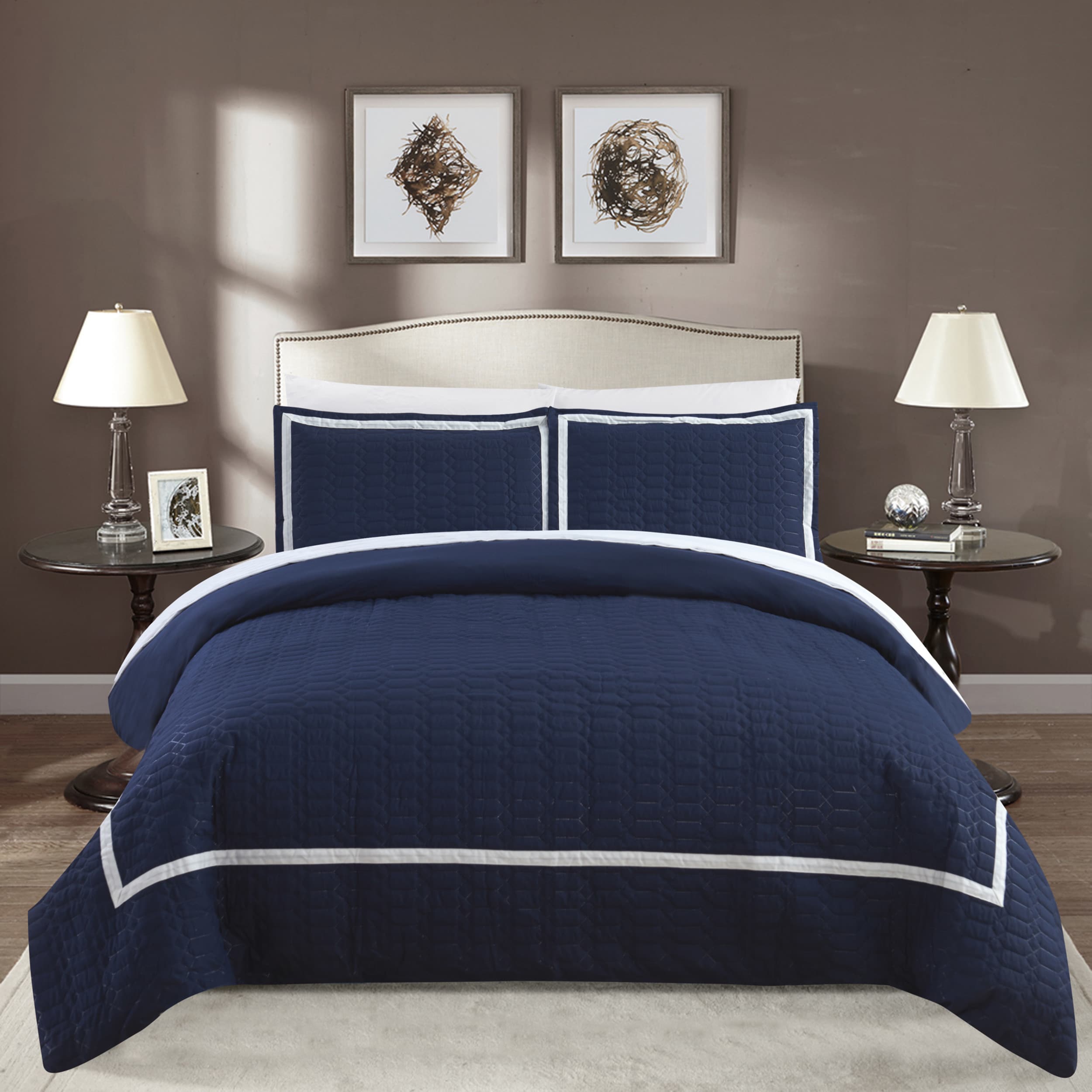 Shop Chic Home Krystel Hotel Collection Navy Banded Print Duvet