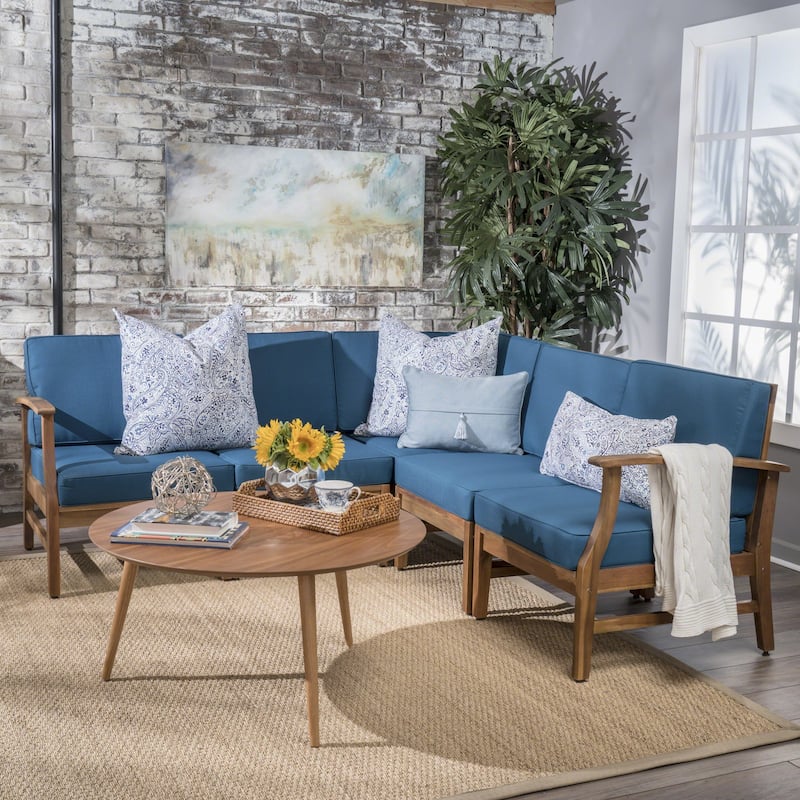 Ulrick Farmhouse Modern 5-piece Fabric Sectional Sofa Set by Christopher Knight Home - Blue