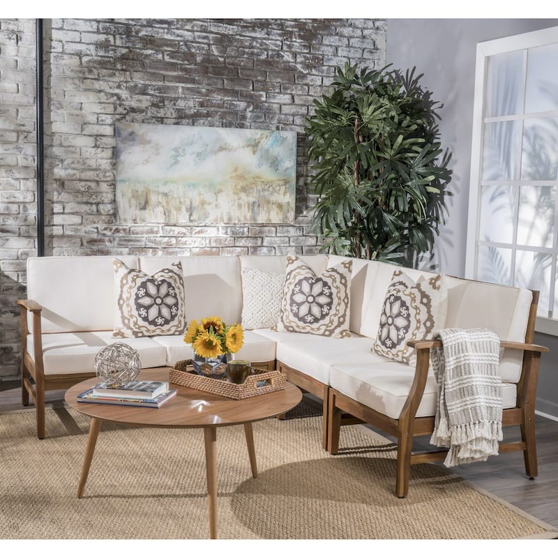 Ulrick Farmhouse Modern 5-piece Fabric Sectional Sofa Set by Christopher Knight Home - Cream