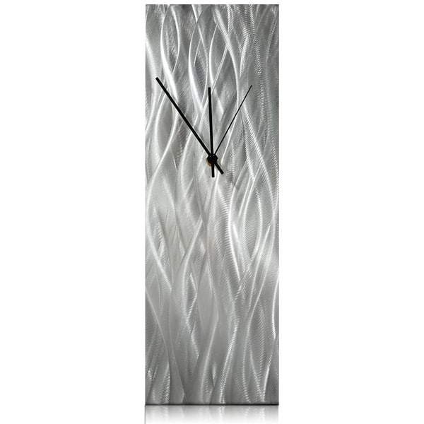 slide 2 of 4, Helena Martin 'Silver Waves Desk Clock' 6in x 18in x 6in Modern Table Clock on Natural Aluminum
