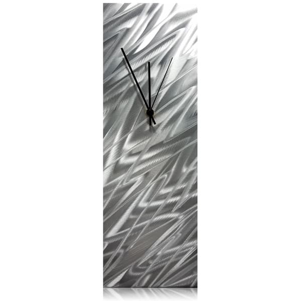 slide 2 of 4, Helena Martin 'Silver Zig Zag Desk Clock' 6in x 18in x 6in Modern Table Clock on Natural Aluminum