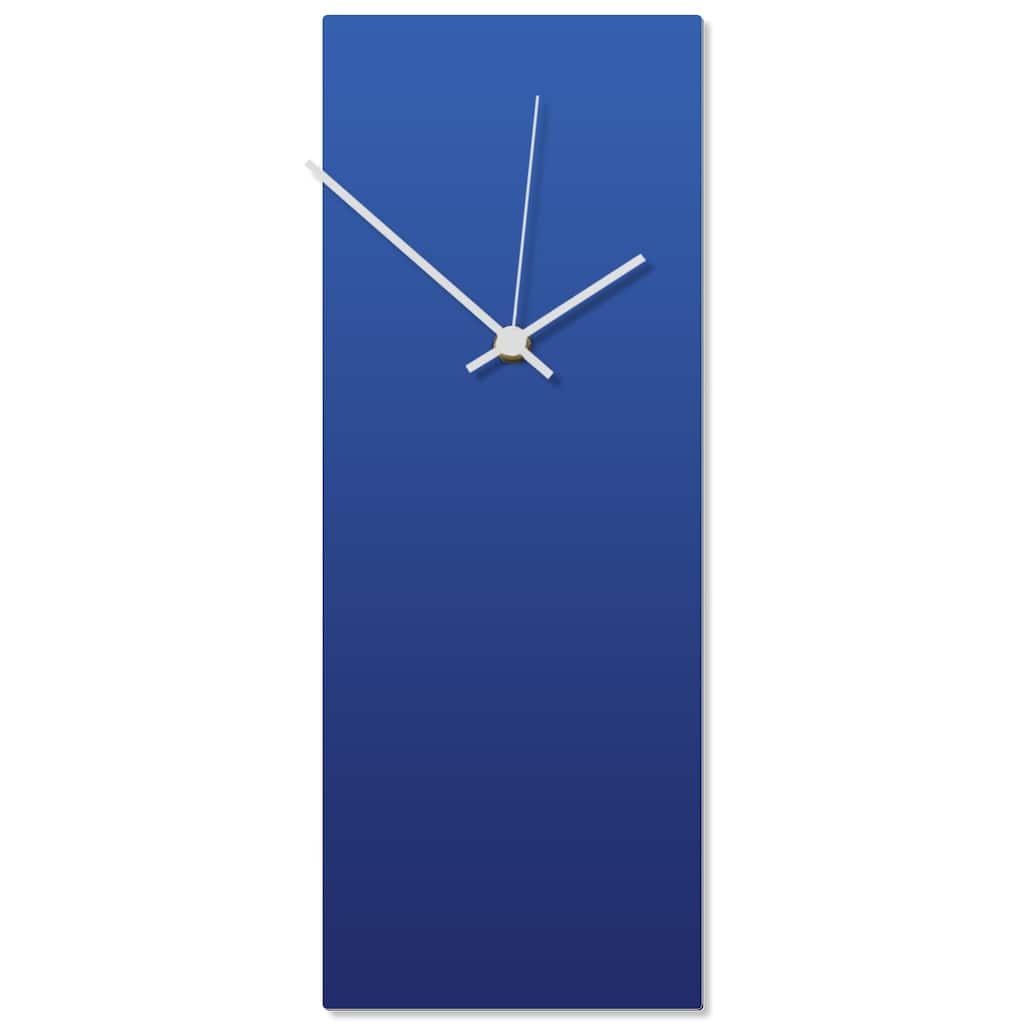 Adam Schwoeppe 'Blueout White Clock' 6in x 16in Contemporary Clock on Aluminum Polymetal