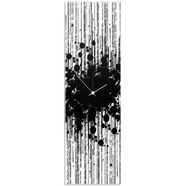 slide 2 of 2, Adam Schwoeppe 'Black Paint Splatter Clock' 9in x 30in Contemporary Decor on Plexiglass