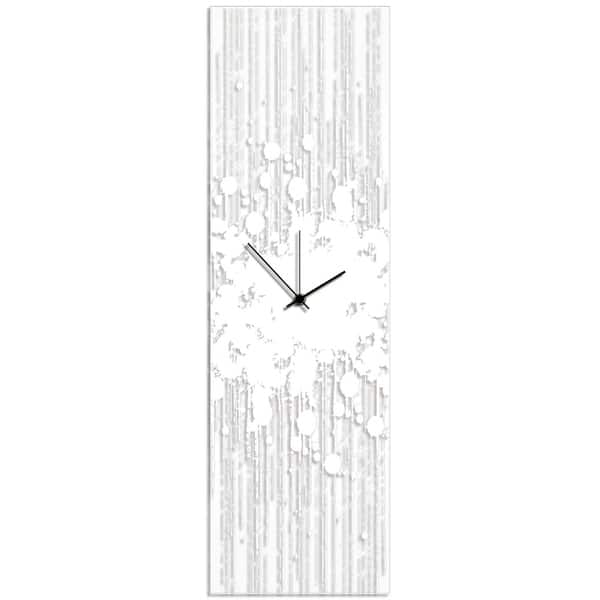 slide 2 of 2, Adam Schwoeppe 'White Paint Splatter Clock' 9in x 30in Contemporary Decor on Plexiglass