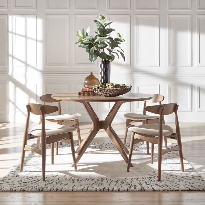 Nadine Dark Walnut Finish Round Dining Set - Curved Back Chairs by iNSPIRE Q Modern