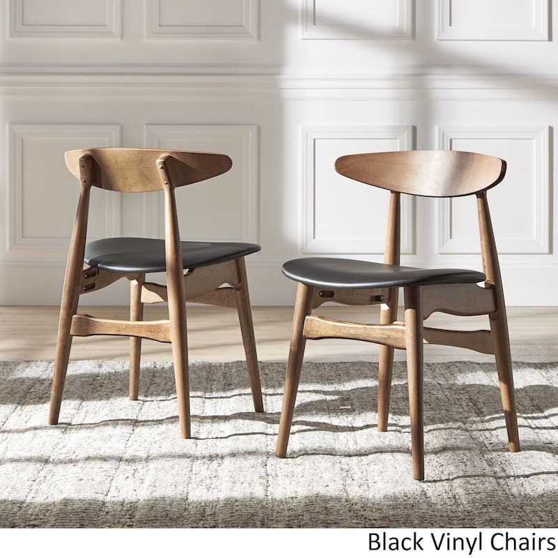 Nadine Dark Walnut Finish Round Dining Set - Curved Back Chairs by iNSPIRE Q Modern - 5-Piece Set - Black