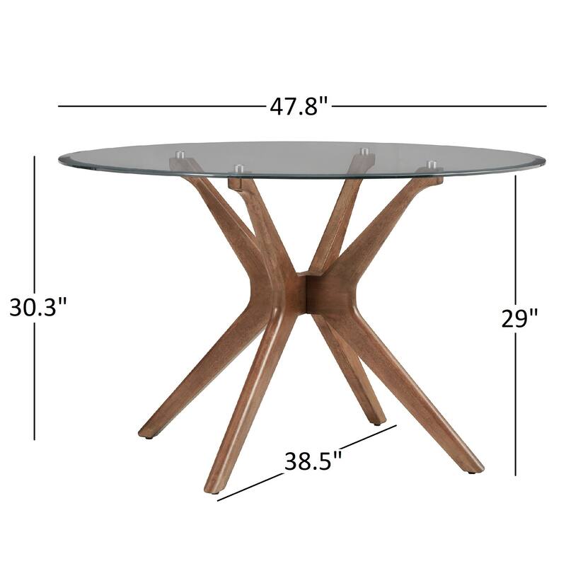 Nadine Dark Walnut Finish Glass Table Top Round Dining Set Curved