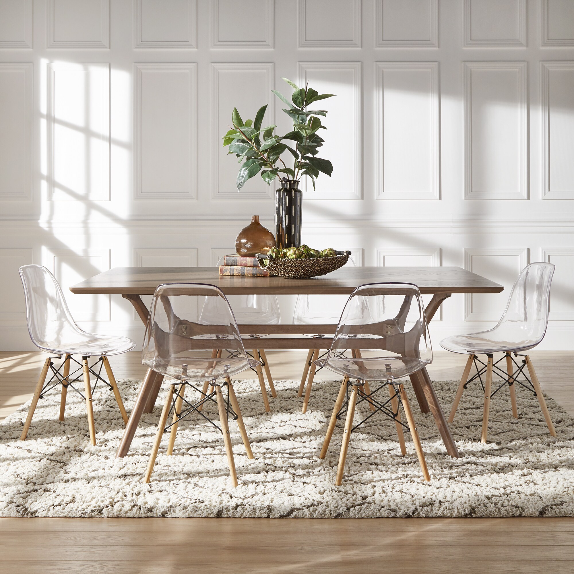 Nadine Walnut Finish Rectangular Dining Set Clear Chairs By Walnut Finish Rectangular Dining Set