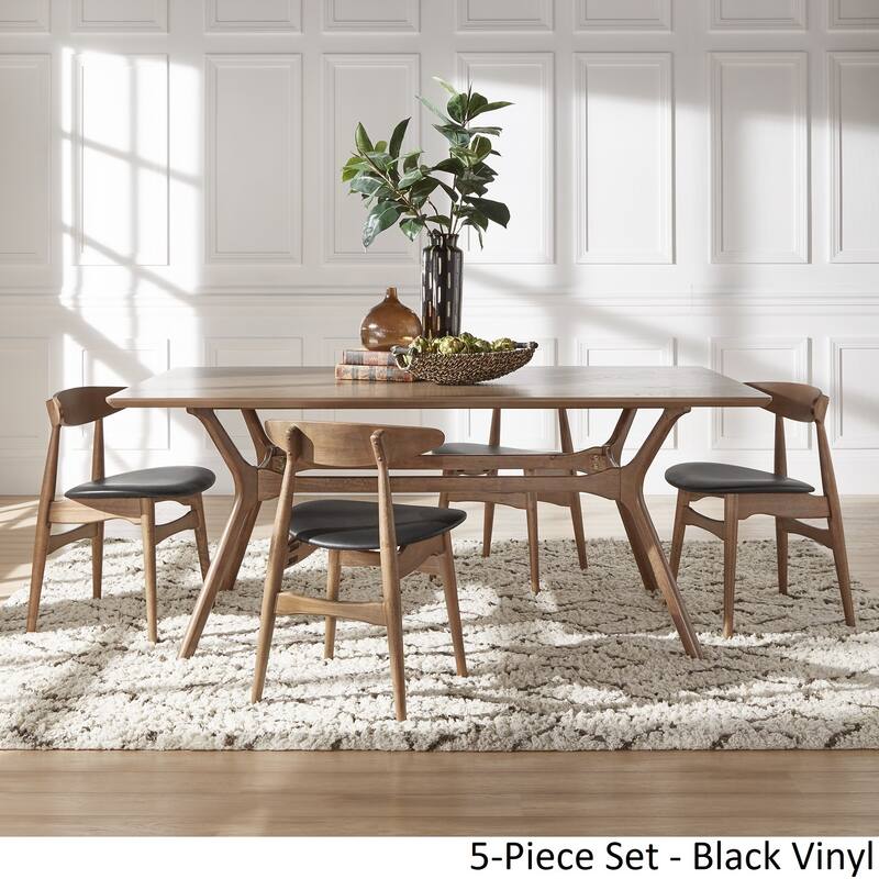 Nadine Dark Walnut Finish Rectangular Dining Set - Curved Back Chairs by iNSPIRE Q Modern - 4 Black Vinyl Chairs