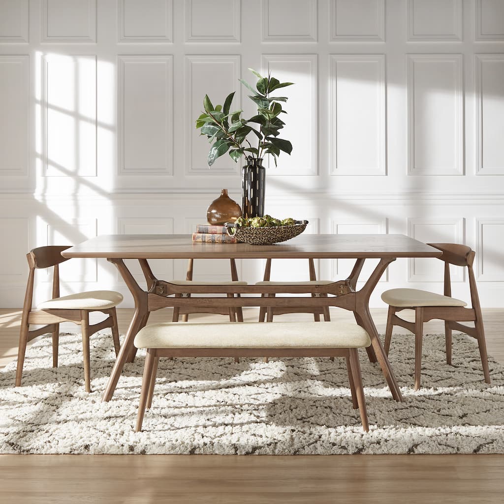 Nadine Dark Walnut Finish Rectangular Dining Set - Curved Back Chairs by iNSPIRE Q Modern
