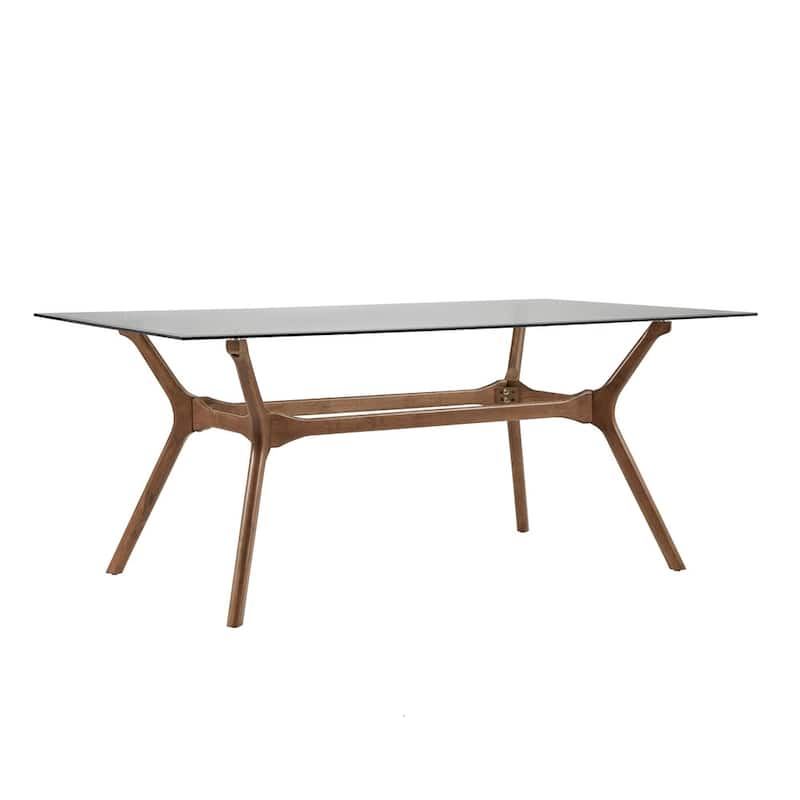 Nadine Dark Walnut Finish Glass Table Top Rectangular Dining Set - Curved Back Chairs by iNSPIRE Q Modern