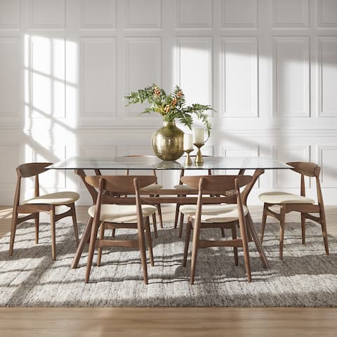 Nadine Walnut Finish Glass Table Top Rectangular Dining Set - Curved Back Chairs by iNSPIRE Q Modern