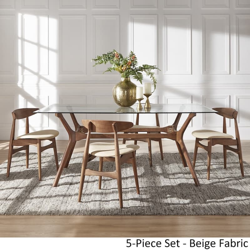 Nadine Dark Walnut Finish Glass Table Top Rectangular Dining Set - Curved Back Chairs by iNSPIRE Q Modern