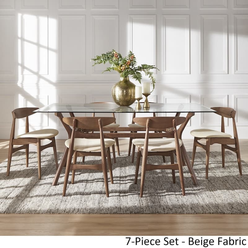 Nadine Dark Walnut Finish Glass Table Top Rectangular Dining Set - Curved Back Chairs by iNSPIRE Q Modern