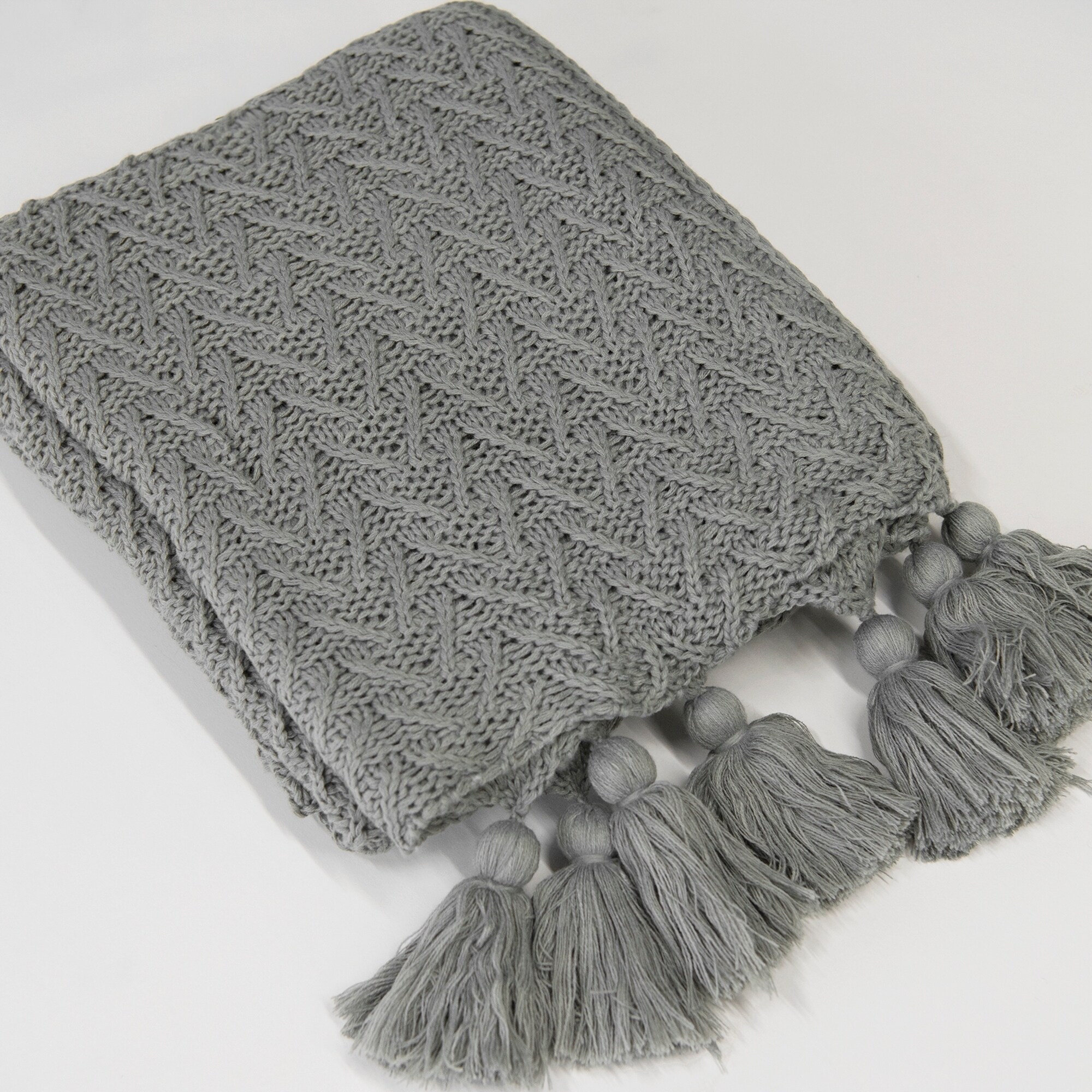 Aurora Home Knit Tassel Acrylic Throw Blanket Overstock 18218253 Grey