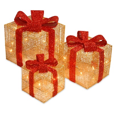 National Tree Company Pre-Lit Gold Thread Gift Box Assortment - 6 in