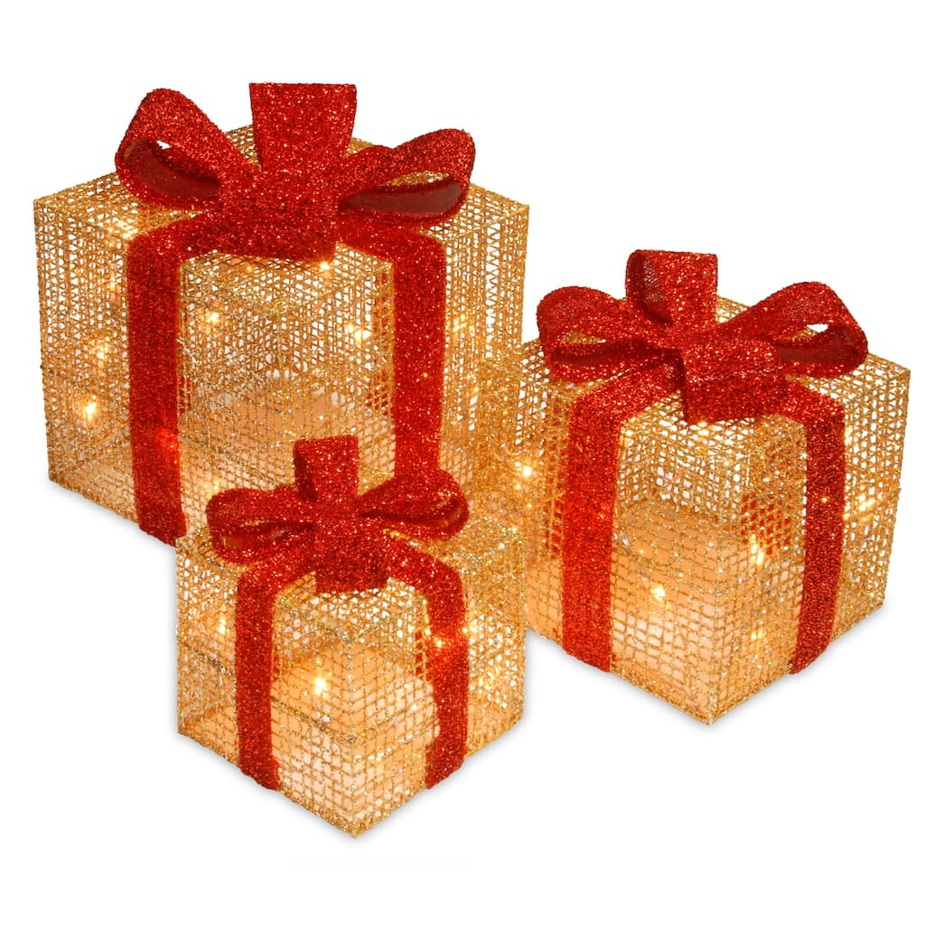 National Tree Company Pre-Lit Gold Thread Gift Box Assortment - 6 in